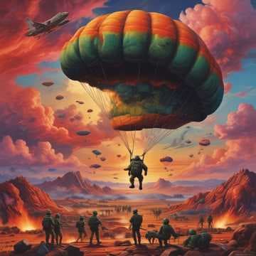 Parachutes of Many Troops