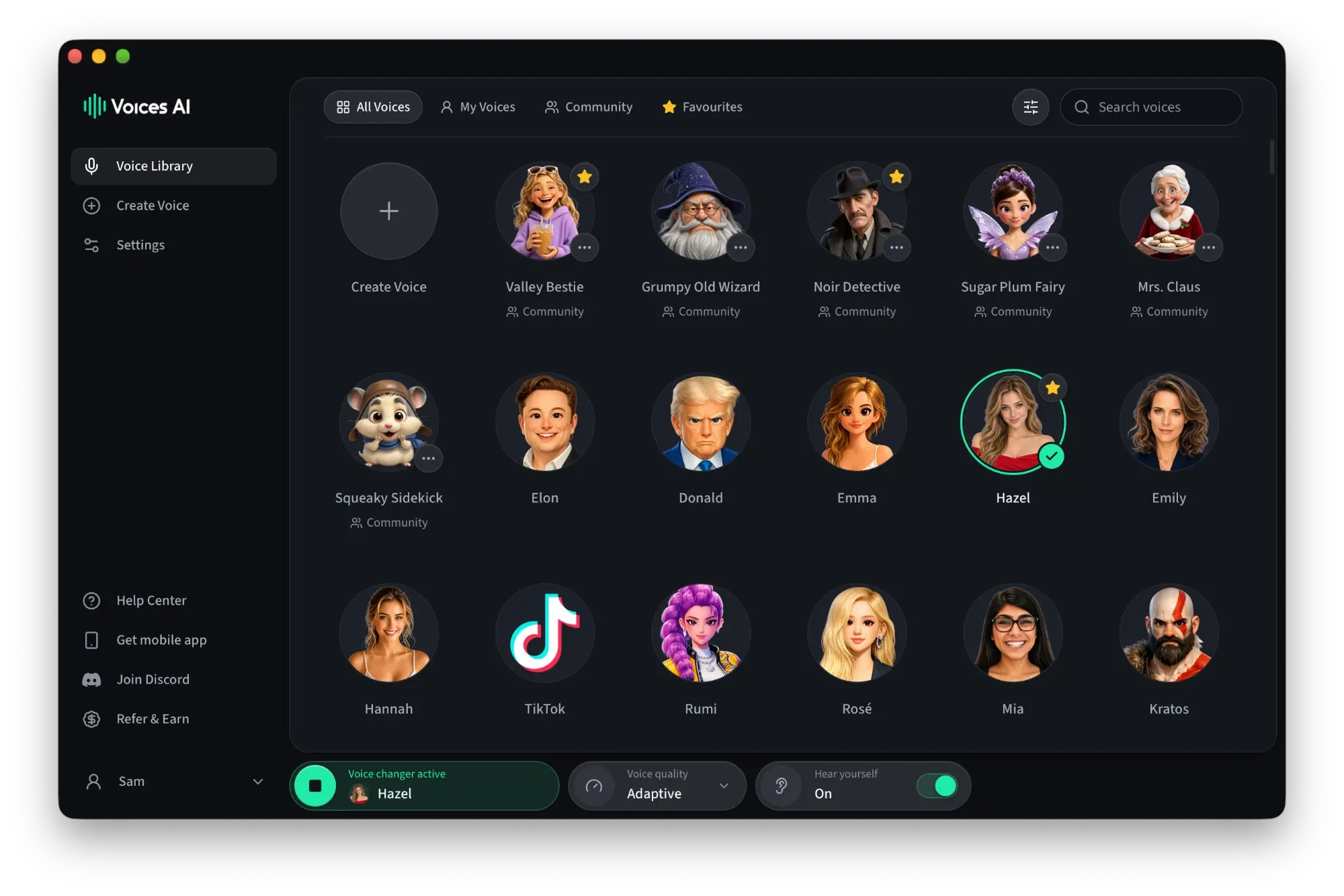 Voices AI Live desktop voice changer interface